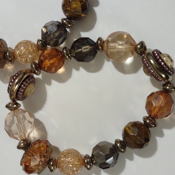 2 PIECE SET OF DIFFERENT SHADES OF BROWNS AND TAUPE STRETCH BRACELET. CUSTOM - Picture 5 of 6